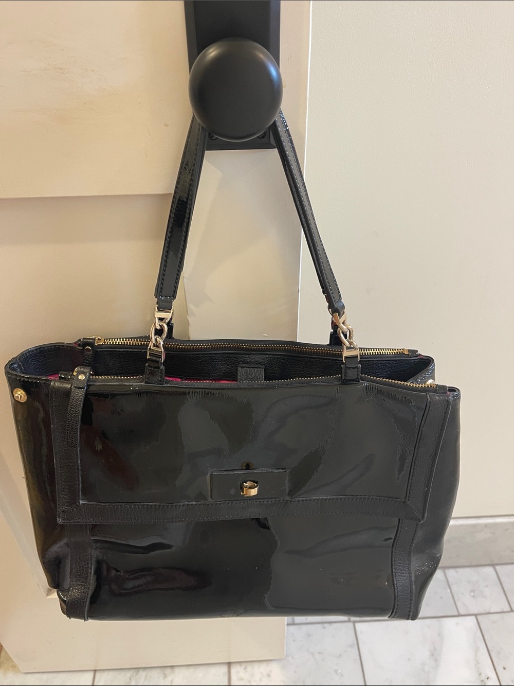 Kate Spade New York black Patent Designer Leather Tote Bag - Classic